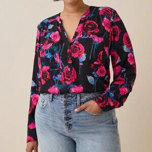 Torrid Harper Georgette Floral Blouse Black Rose | Long Sleeve Split Neck | 5X